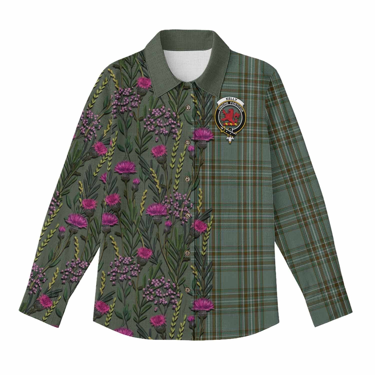 Kelly Family Crest Tartan Women Casual Shirt Scottish Thistle Flower Pattern Half Style - Tartan Vibes Clothing