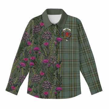 Kelly Family Crest Tartan Women Casual Shirt Scottish Thistle Flower Pattern Half Style - Tartan Vibes Clothing
