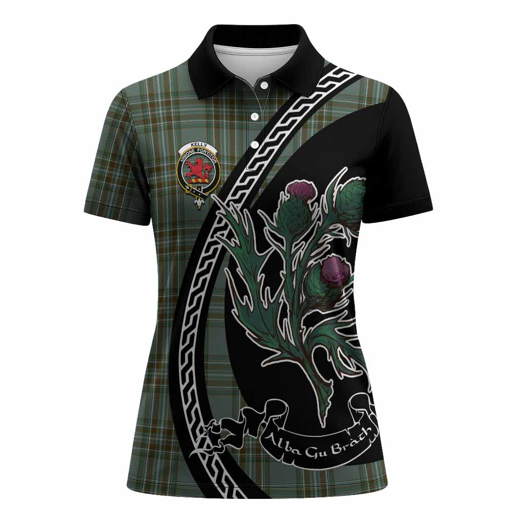 Kelly Family Crest Tartan Women Polo Shirt Alba Thistle Inspired - Tartan Vibes Clothing