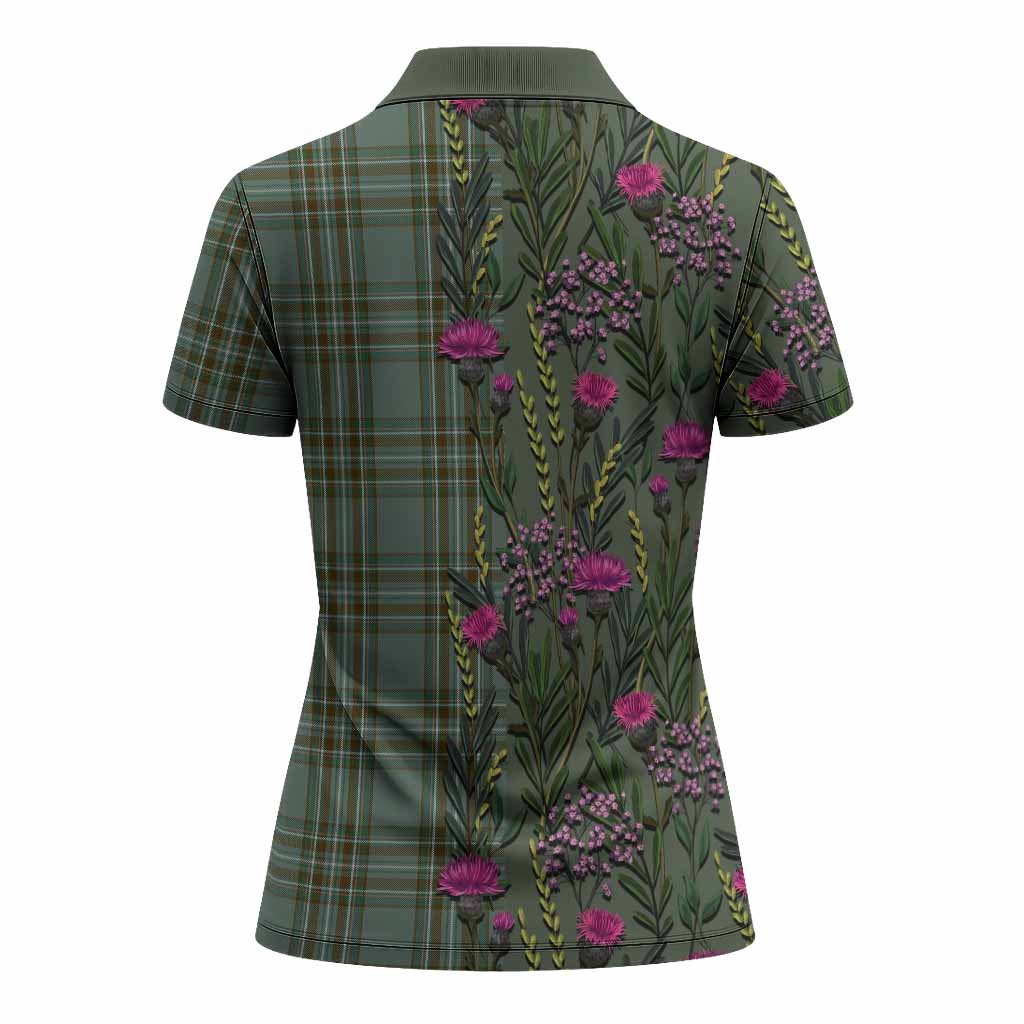 Kelly Family Crest Tartan Women Polo Shirt Scottish Thistle Flower Pattern Half Style - Tartan Vibes Clothing