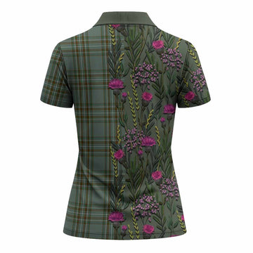 Kelly Family Crest Tartan Women Polo Shirt Scottish Thistle Flower Pattern Half Style - Tartan Vibes Clothing