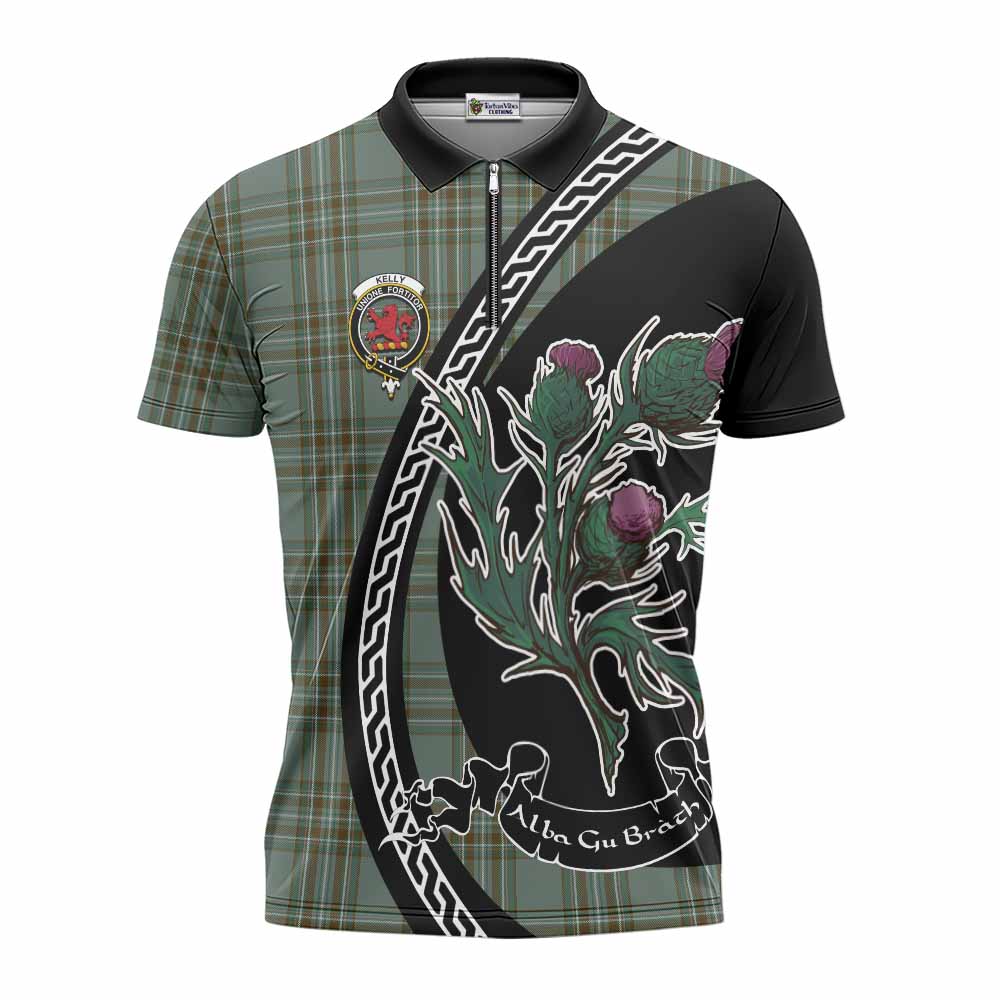 Kelly Family Crest Tartan Zipper Polo Shirt Alba Thistle Inspired - Tartan Vibes Clothing