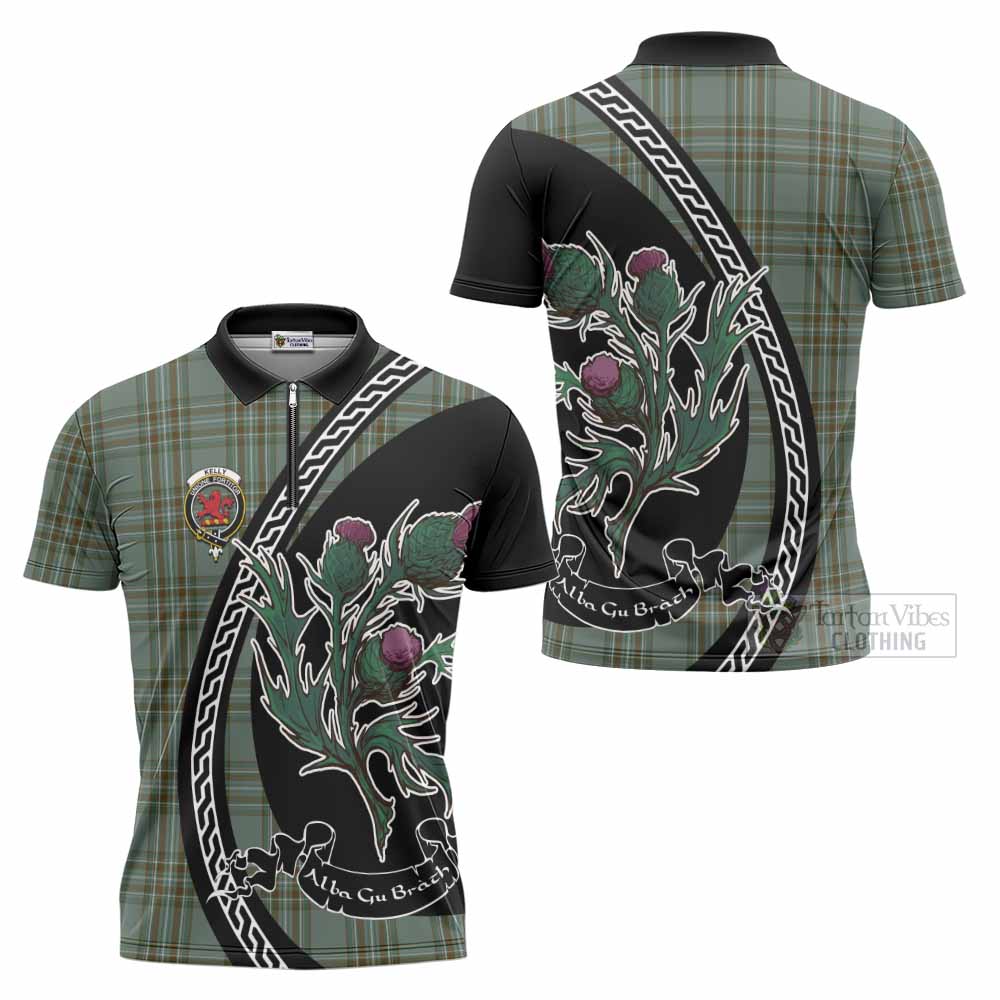Kelly Family Crest Tartan Zipper Polo Shirt Alba Thistle Inspired - Tartan Vibes Clothing
