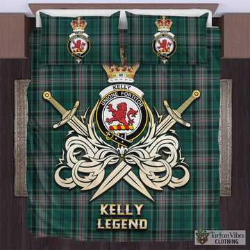Kelly of Sleat Hunting Tartan Bedding Set with Clan Crest and the Golden Sword of Courageous Legacy