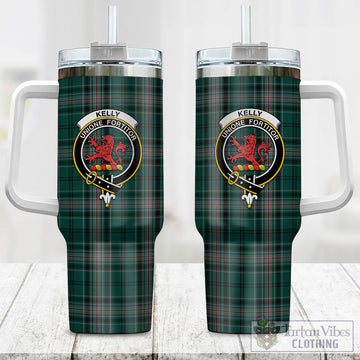 Kelly of Sleat Hunting Tartan and Family Crest Tumbler with Handle