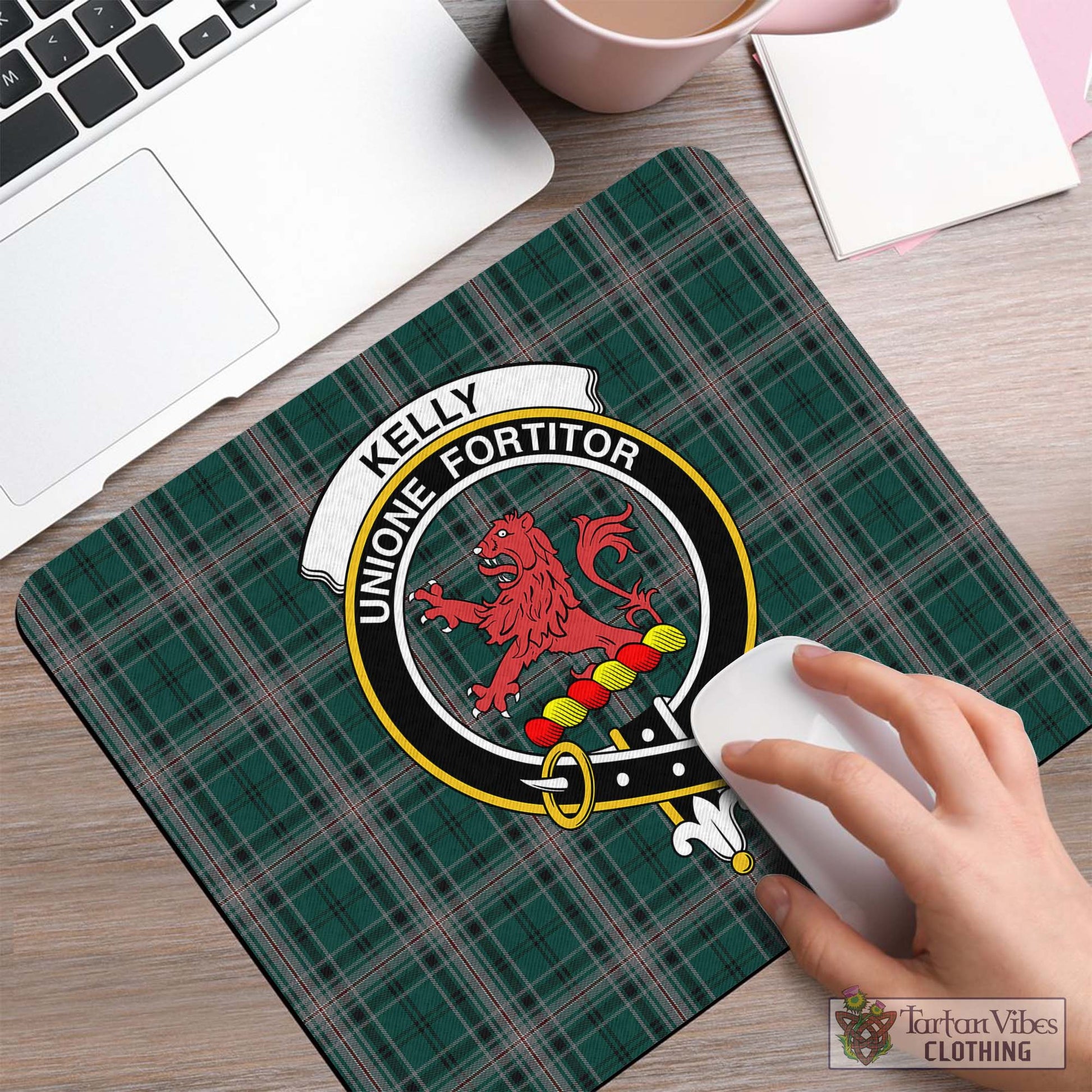 Tartan Vibes Clothing Kelly of Sleat Hunting Tartan Mouse Pad with Family Crest