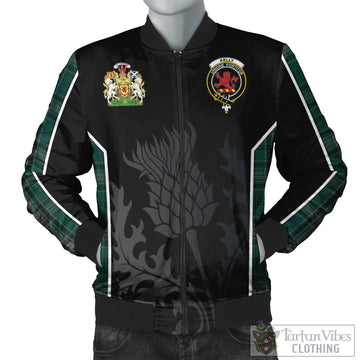 Kelly of Sleat Hunting Tartan Bomber Jacket with Family Crest and Scottish Thistle Vibes Sport Style