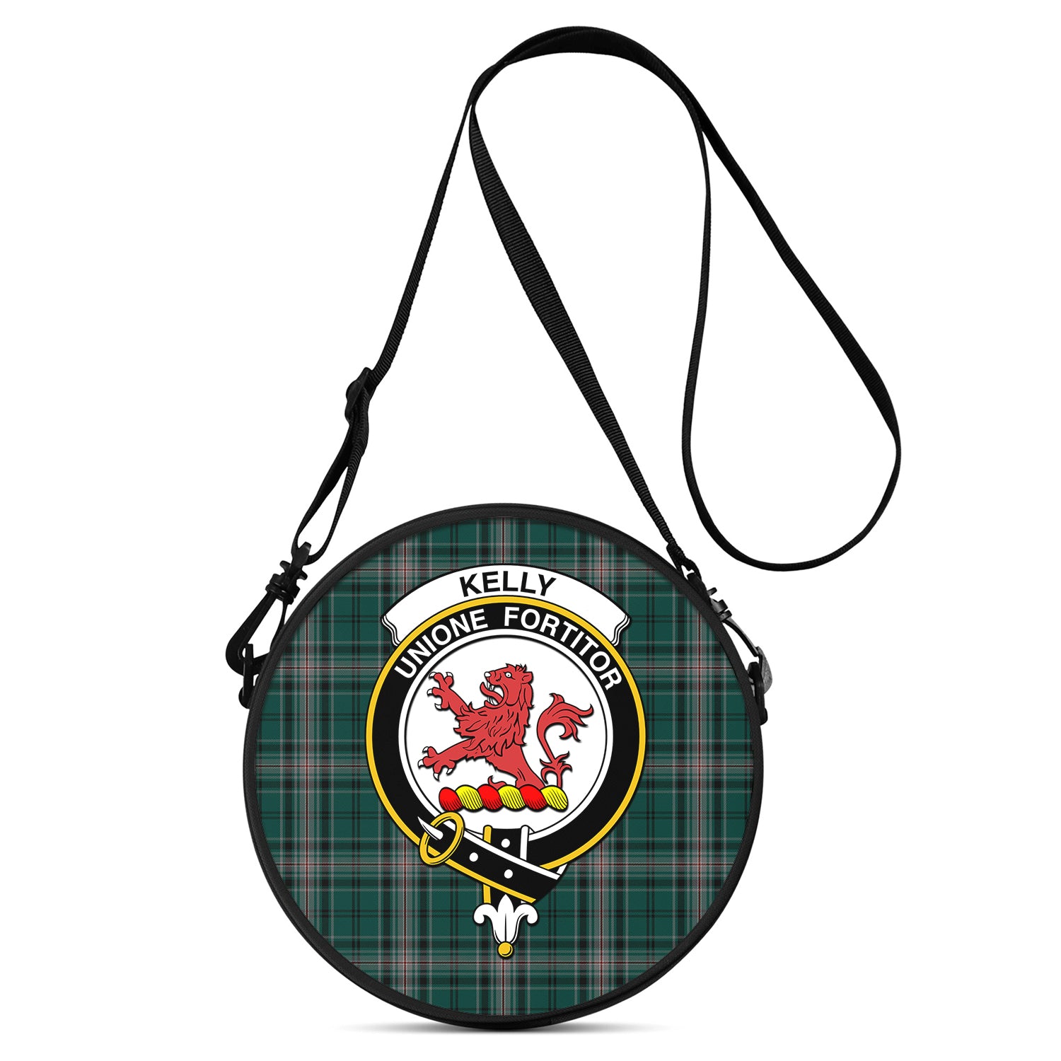 kelly-of-sleat-hunting-tartan-round-satchel-bags-with-family-crest