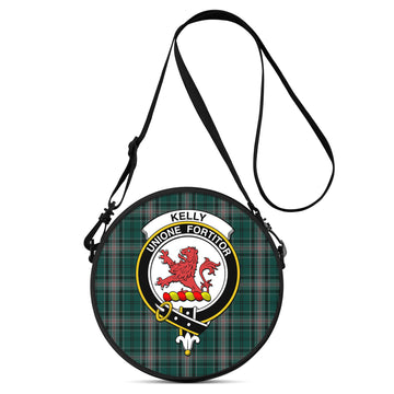 Kelly of Sleat Hunting Tartan Round Satchel Bags with Family Crest