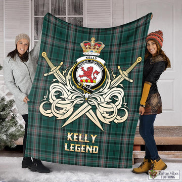 Kelly of Sleat Hunting Tartan Blanket with Clan Crest and the Golden Sword of Courageous Legacy
