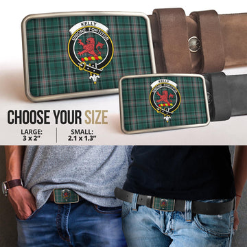 Kelly of Sleat Hunting Tartan Belt Buckles with Family Crest