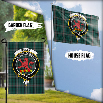 Kelly of Sleat Hunting Tartan Flag with Family Crest