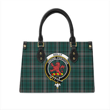 Kelly of Sleat Hunting Tartan Leather Bag with Family Crest