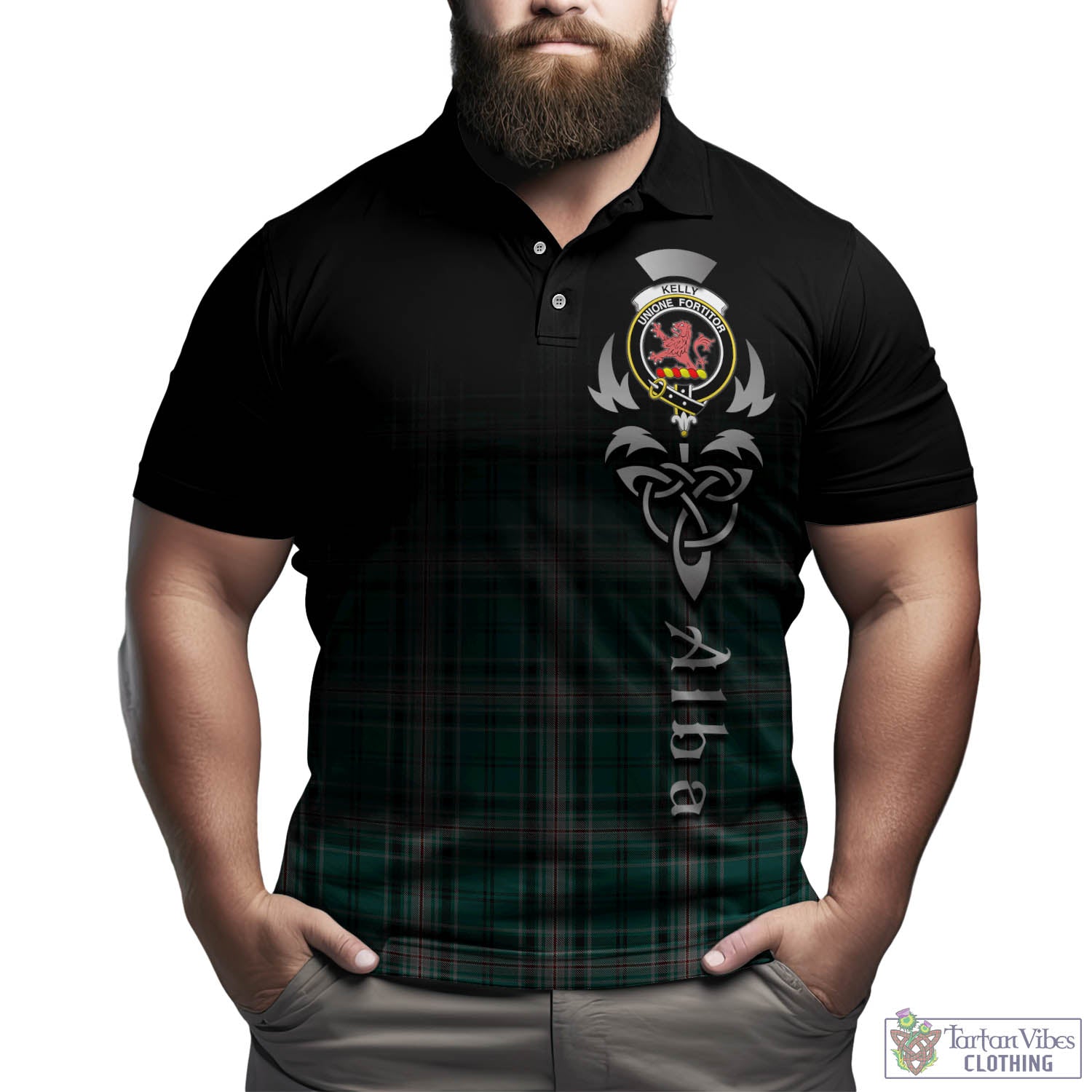Tartan Vibes Clothing Kelly of Sleat Hunting Tartan Polo Shirt Featuring Alba Gu Brath Family Crest Celtic Inspired