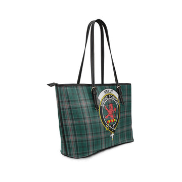 Kelly of Sleat Hunting Tartan Leather Tote Bag with Family Crest