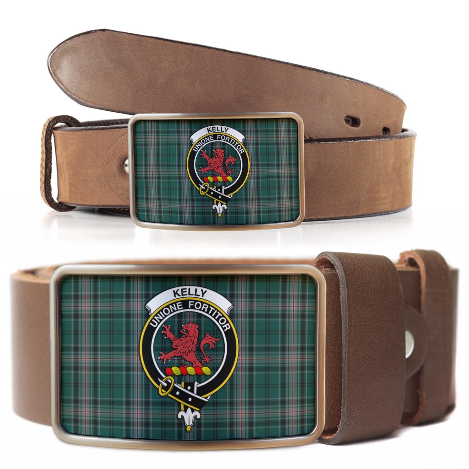 Kelly of Sleat Hunting Tartan Belt Buckles with Family Crest - Tartanvibesclothing