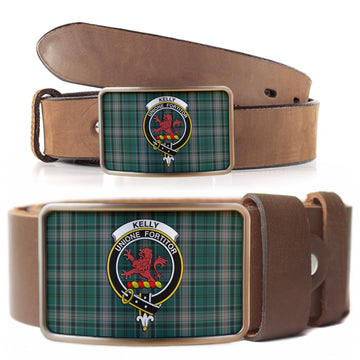 Kelly of Sleat Hunting Tartan Belt Buckles with Family Crest