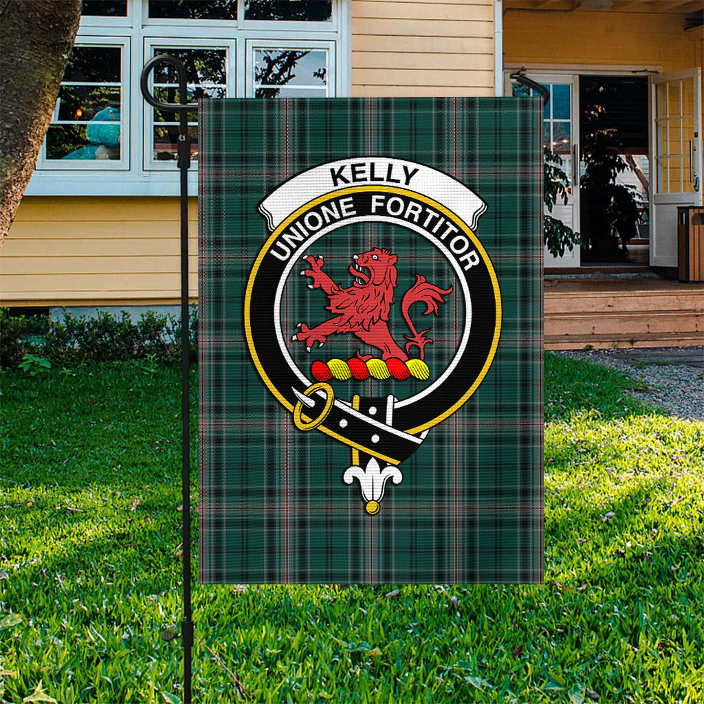 kelly-of-sleat-hunting-tartan-flag-with-family-crest