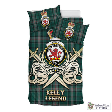 Kelly of Sleat Hunting Tartan Bedding Set with Clan Crest and the Golden Sword of Courageous Legacy