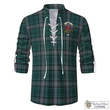 Kelly of Sleat Hunting Tartan Men's Scottish Traditional Jacobite Ghillie Kilt Shirt with Family Crest