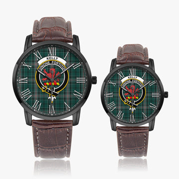Kelly of Sleat Hunting Tartan Family Crest Leather Strap Quartz Watch