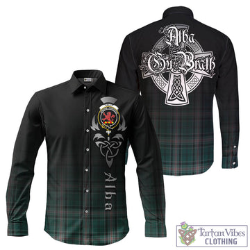 Kelly of Sleat Hunting Tartan Long Sleeve Button Up Featuring Alba Gu Brath Family Crest Celtic Inspired