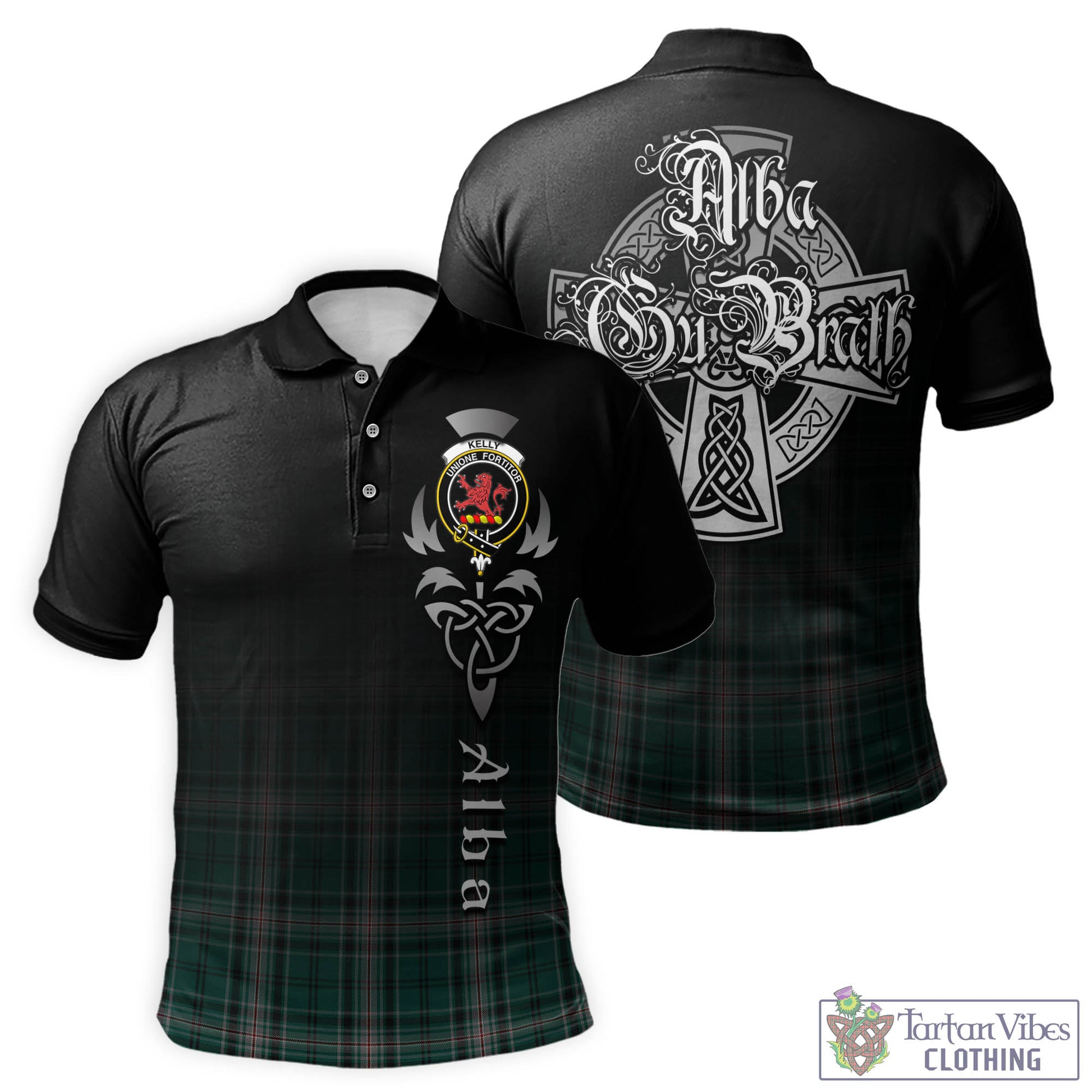 Tartan Vibes Clothing Kelly of Sleat Hunting Tartan Polo Shirt Featuring Alba Gu Brath Family Crest Celtic Inspired