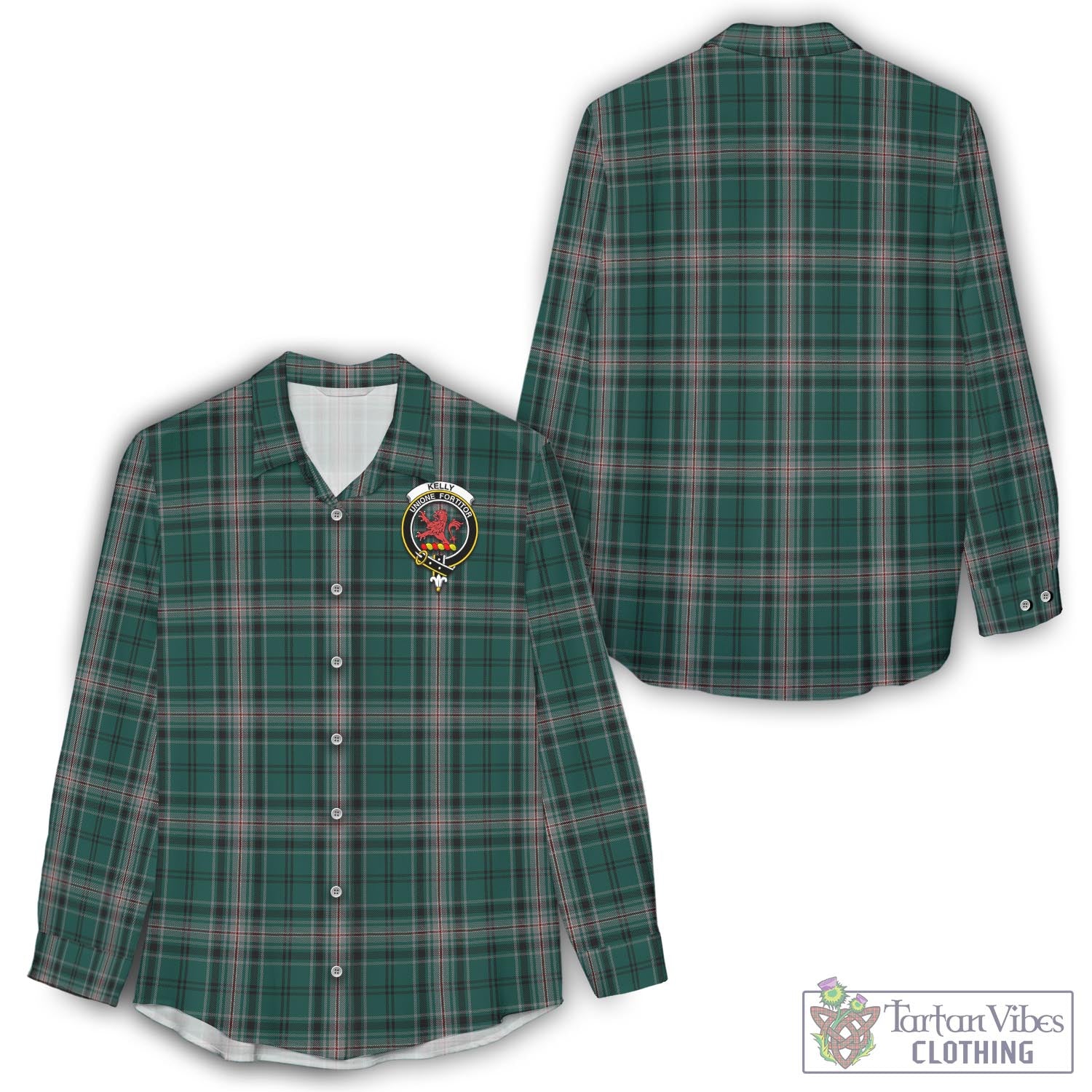 Tartan Vibes Clothing Kelly of Sleat Hunting Tartan Womens Casual Shirt with Family Crest