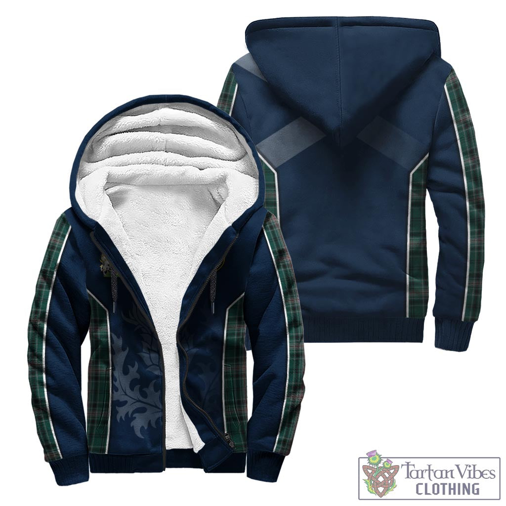 Tartan Vibes Clothing Kelly of Sleat Hunting Tartan Sherpa Hoodie with Family Crest and Scottish Thistle Vibes Sport Style