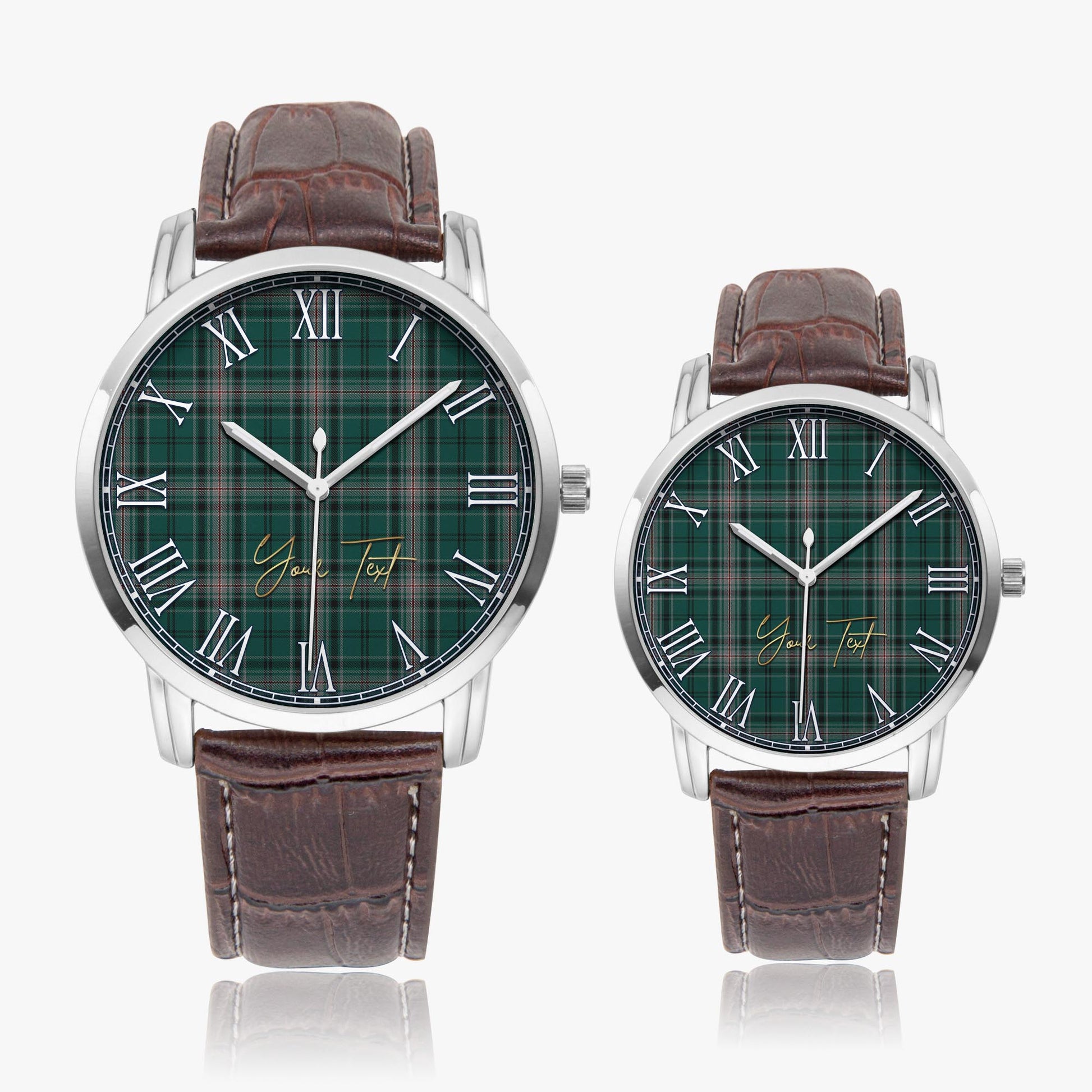Kelly of Sleat Hunting Tartan Personalized Your Text Leather Trap Quartz Watch Wide Type Silver Case With Brown Leather Strap - Tartanvibesclothing