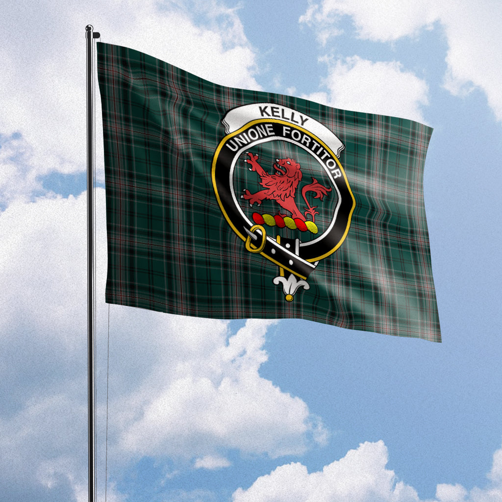kelly-of-sleat-hunting-tartan-flag-with-family-crest