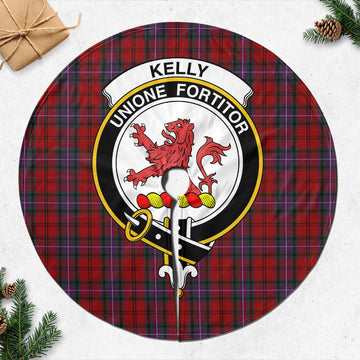 Kelly of Sleat Red Tartan Christmas Tree Skirt with Family Crest