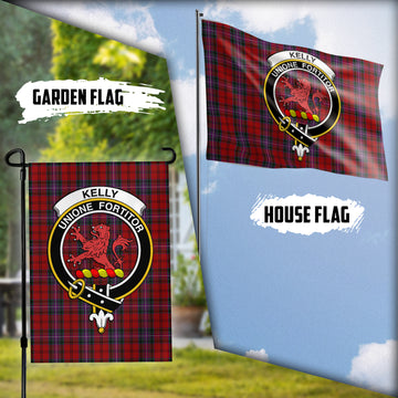 Kelly of Sleat Red Tartan Flag with Family Crest