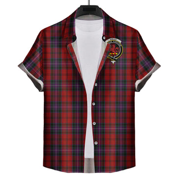 Kelly of Sleat Red Tartan Short Sleeve Button Down Shirt with Family Crest