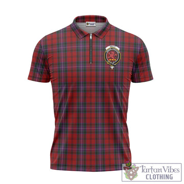 Kelly of Sleat Red Tartan Zipper Polo Shirt with Family Crest