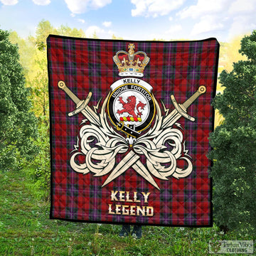 Kelly of Sleat Red Tartan Quilt with Clan Crest and the Golden Sword of Courageous Legacy