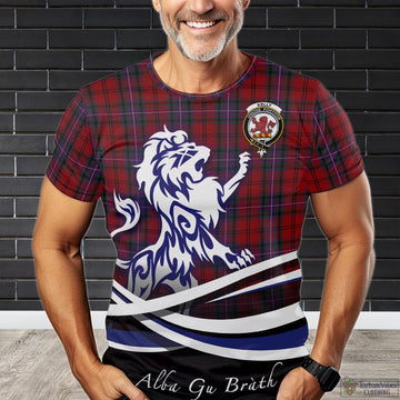 Kelly of Sleat Red Tartan T-Shirt with Alba Gu Brath Regal Lion Emblem
