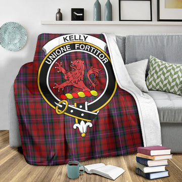Kelly of Sleat Red Tartan Blanket with Family Crest