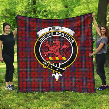 Kelly of Sleat Red Tartan Quilt with Family Crest