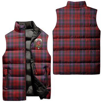 Kelly of Sleat Red Tartan Sleeveless Puffer Jacket with Family Crest