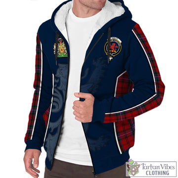 Kelly of Sleat Red Tartan Sherpa Hoodie with Family Crest and Lion Rampant Vibes Sport Style