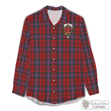 Kelly of Sleat Red Tartan Womens Casual Shirt with Family Crest