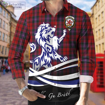 Kelly of Sleat Red Tartan Long Sleeve Button Up Shirt with Alba Gu Brath Regal Lion Emblem