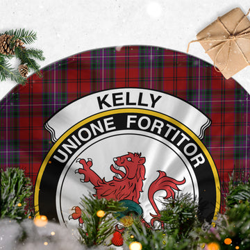 Kelly of Sleat Red Tartan Christmas Tree Skirt with Family Crest