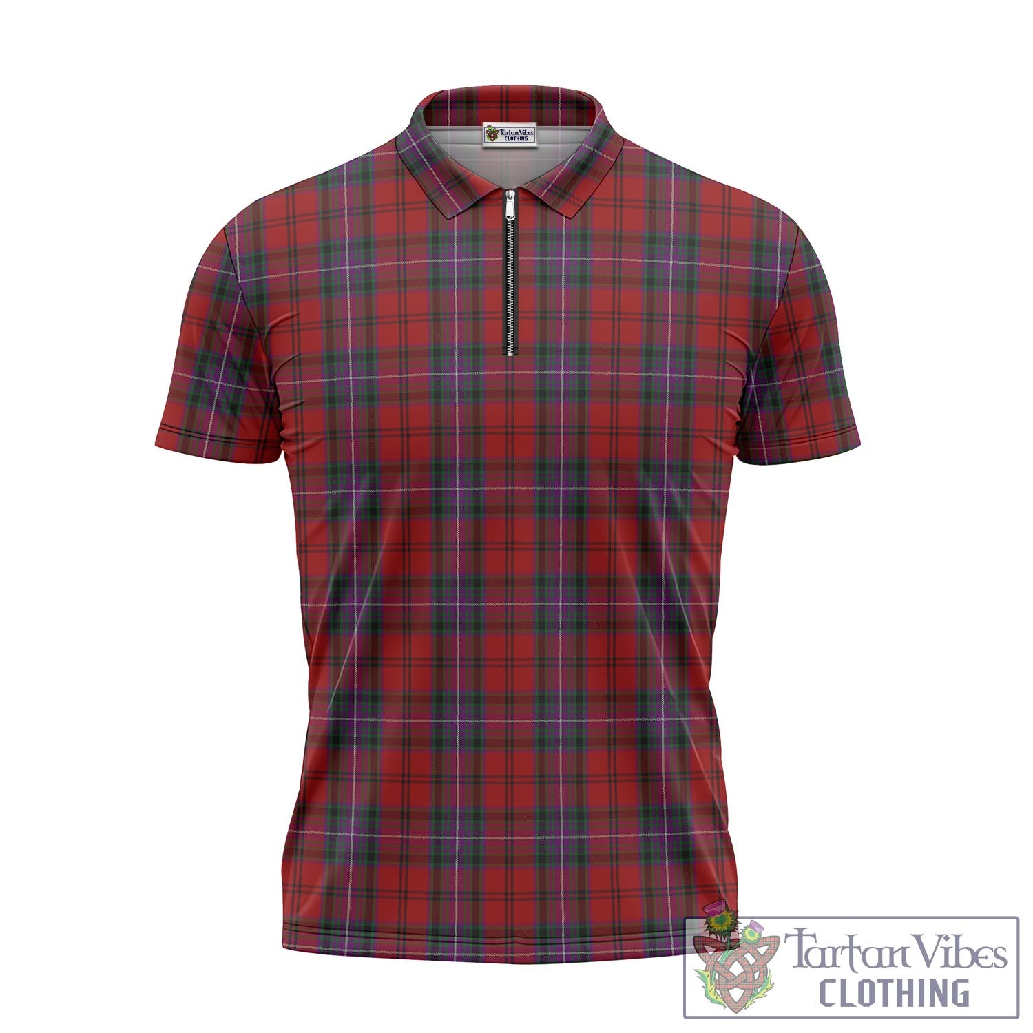 Tartan Vibes Clothing Kelly of Sleat Red Tartan Zipper Polo Shirt