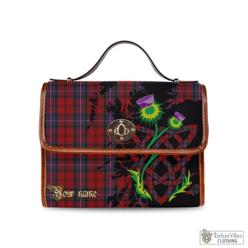Kelly of Sleat Red Tartan Waterproof Canvas Bag with Scotland Map and Thistle Celtic Accents