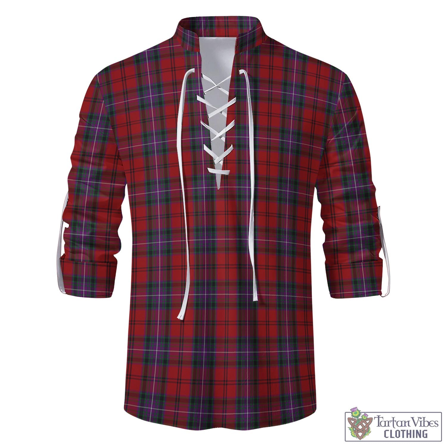Tartan Vibes Clothing Kelly of Sleat Red Tartan Men's Scottish Traditional Jacobite Ghillie Kilt Shirt