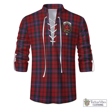 Kelly of Sleat Red Tartan Men's Scottish Traditional Jacobite Ghillie Kilt Shirt with Family Crest