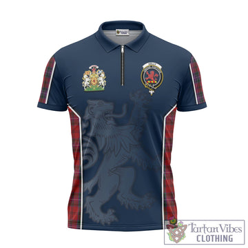 Kelly of Sleat Red Tartan Zipper Polo Shirt with Family Crest and Lion Rampant Vibes Sport Style