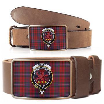 Kelly of Sleat Red Tartan Belt Buckles with Family Crest